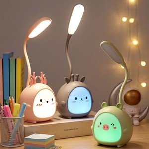 Cute Animal ABS USB Rechargeable Dimmable High CRI 80 Warm Cool Light (3000K-6000K) Electric LED Desk Dormitory Table Lamp