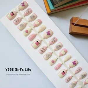 New 3D Embossed High-end Pre-made Press Nails Long Tips Elegant Whitening Wearable Finger Artificial Nails 30 Pieces Wholesale