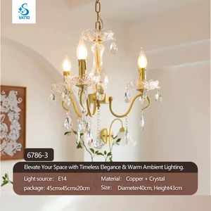 Losico American Retro French Palace Style LED Branch Chandelier Gold All-Copper Crystal Glass Materials Middle Bedroom Dining