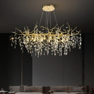 Light Luxury Post Modern Hotel Fashion Atmosphere Bedroom Dining Room Nordic Circle Over Table Ring Gold Tree Branch Chandelier