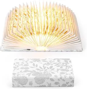 Foldable Book Lamp Paperboard Gold Foil Stamping Floral Lantern Design Creative LED Night Light Home Decor Gift Party Wedding