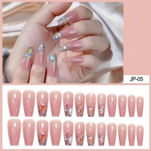 Nail Supplies ABS Press Nails Pre-designed Glue Fresh Flower Pattern Long/Short/Medium Nail Salon Use 24 Pieces Ins Style