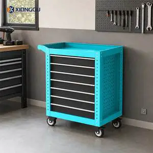 Turquoise Tool Trolley Heavy Duty Drawer Chest Mobile Mechanics Service Cart Steel Utility Organizer With Side Handle