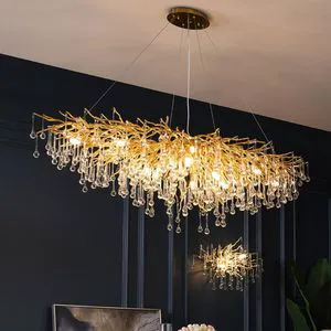PM French Luxury Aluminum Branch Crystal Chandelier Raindrop Design Table Length Pendant Lamp Villa Creative Decoration Light
