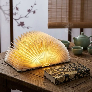 USB Rechargeable Book Lamp Foldable Paper Light with Gold Foil DesignPortable Night Light for Reading Travel Dorm Home Decor