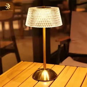 Modern European Nordic Gold LED Nightlight Table Lamp Rechargeable Crystal Bedroom Bedside Touch Battery-Powered for Restaurant