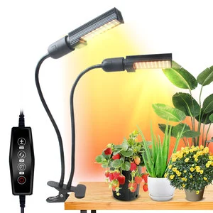 Full Spectrum 2 Heads Timing Dimmable Desk Clip LED Grow Light for Indoor Plants Hydroponics for Indoor Plants
