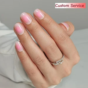Custom 32pcs Short Square Oval False Fake Nails Wholesale Soft Gel Nail Kit Manicure White Pink Ombre Bulk Cute Press On Nails