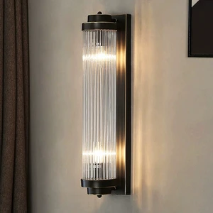 Indoor Luxury Decorative Hotel Copper Golden up and Down Bathroom Wall Lamp Bedroom Bedside glass rod Wall Light Fixture