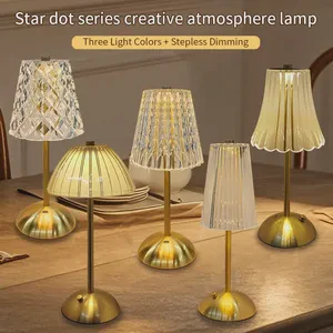 Crystal LED Table Decor Light Touch Sensor Desktop Night Light Rechargeable Reading Lamp for Bedroom Bedside Hotel Bar Decor