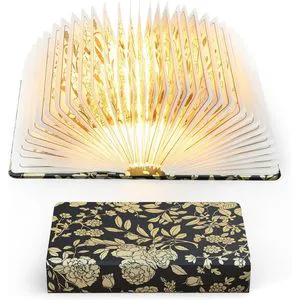 Floral Book Light Black Gold 3-Color LED Portable Foldable Touch Control Night Reading Desk Lamp