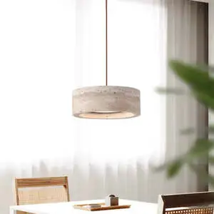 SIMIG Wabi-Sabi Vintage Natural Round Travertine LED Pendant Light For Bedroom Hallway Dinner Table