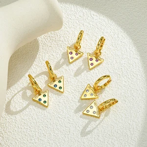 YBO Trendy 14K Gold Plated Brass CZ Triangle Charm Women's DIY Enamel Fashion Hoop Earrings-Birthday Anniversary Gift