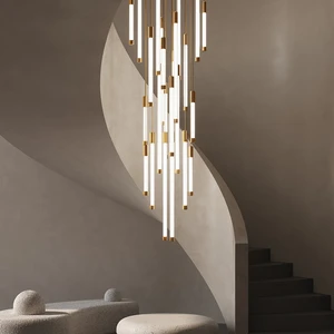 Designer Hanging Long Acrylic Tube Decorative Staircase Custom Project Luxury Modern Led Stairs Acrylic Line Chandelier Light