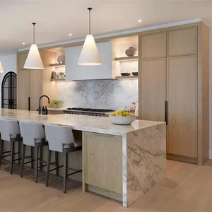 CBMmart Modern Style Latest Design American White Oak Slim Shaker Kitchen Cabinets With Tai Mal Natural Stones