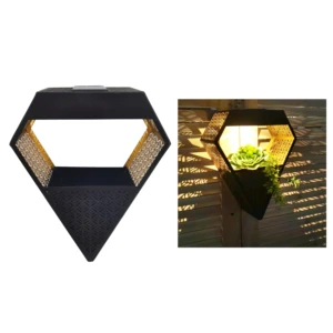 Black Hexagonal Shaped Hollow Metal Solar Lantern Outdoor Decorative Light