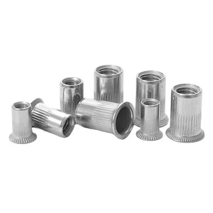 M3 M4 M5 M6 M8 M10 M12 304 Stainless Steel A2 Threaded Insert Rivnut Nut Round Knurled Body Open Flat Head Rivet Nut