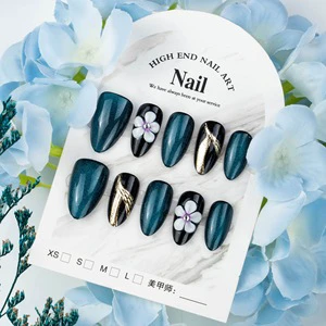 Almond-Shaped Full-Cover ABS Press-On Nails Reusable False Nails Adorned with Flowers, Pearls, and 3D Resin Designs (Wholesale)
