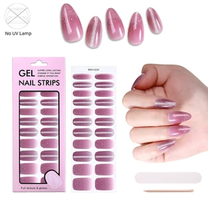 Pre-Cured No Baked Nail Strips False Fake Nails No UV Lamp Press On Nail Polish Gel Nail Tips Stickers UV Free Gel Nail Wraps