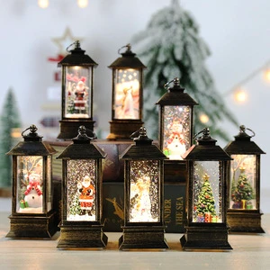 Mini Christmas Decorations Santa Water Lamp Plastic Vintage Handle Lantern Lamps