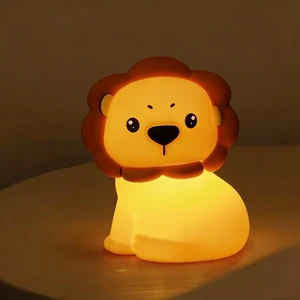 Adorable Lion Night Light for Kids 1200mAh Rechargeable Soft Silicone Warm Light Eye-Caring Bedside Lamp with CE Certification