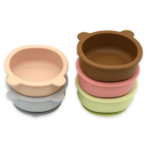Bebesoft Food Grade Silicone Baby Feeding Bowl Bear Shape Strong Suction Toddler Tableware Non Slip Kids Training Cup Customized