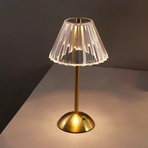 Home Decor Luxury Modern Metal Wireless Night Light USB Rechargeable 3-Color Touch Control Dimming Gold Crystal Wedding Table