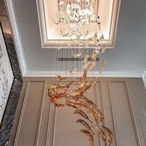 Firelux Customized Luxury Villa Hotel Feather Shaped Branch Chandelier