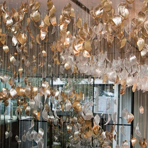 Hotel Lobby Large Project Custom-made Luxury Ceiling Hanging Leaf Art Glass Chandeliers