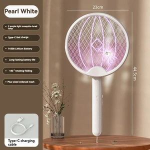 Electric Fly Swatter Bug Zapper Racket Dual Modes Mosquito Killer with Purple Mosquito Light Rechargeable