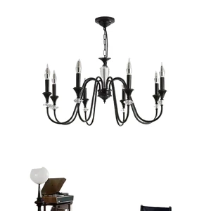 American retro crystal chandelier, French living room with a sense of luxury, black branch-shaped ambient candle lamp, bedroom
