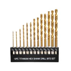 Nesen 13Pcs Titanium Coated Hex Shank Twist Drill Bits Neat High-Speed Cutting for Stainless Steel Aluminum Metal Fabrication