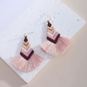 SDELL Fashion Unique Design Summer Spring V-shaped Tassel Line with Colorful Contrast Mix Match Pendant Bohemian Dangle Earrings