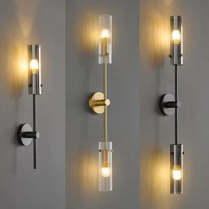 Copper and Tube Glass Vanity wall Light Modern Brass Hardwired Wall Sconces