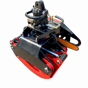 Excavator Hydraulic Horizontal Wood Cutting Saw and Grapple , Excavator /crane Tilt Vertical Grapple Log Saw Cutter