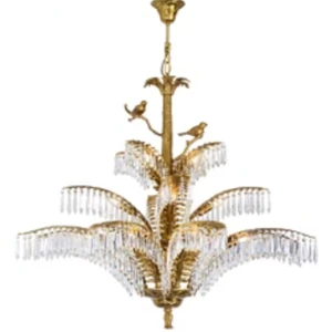 Leaf Hedge Crystal Tassels Pendant Lights Decor Bedroom Copper Bird Branch Motif Layer Palm Luster Braze Chandelier Lamp