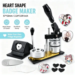 Factory Wholesale 57*53mm Heart Shape Button Badge Maker Machine - Heavy Duty Metal Press With Metal Cutter & 100sets Magnets