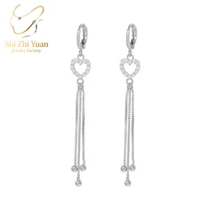 2025 Elegant Peach Heart Tassel Drop Earrings for Women Trendy Niche Design with Zircon for Party Made From Brass