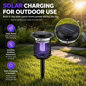 1200V Solar Powered Mosquito Zapper Outdoor Waterproof UV Bug Zapper Electronic Insect Trap for Garden Backyard with Stake