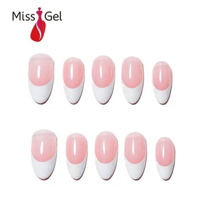 Wholesale Classic French Tip Press On Nails Soft Gel Almond Nail Tips Glossy Nude Pink Design 32pcs Full Cover French Nail