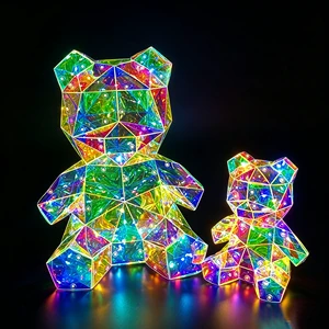 Lighted Iridescent Teddy Bear Lamp Prismatic Holographic Bear Figurine 3D LED Night Light For Home Decor & Gifts