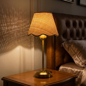 Rechargeable Battery Operated Nightlight For Wedding Classic Retro Cordless Table Lamp With Vintage Pleated Fabric Shade