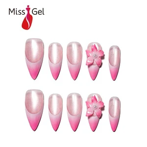 Wholesale Pink Ombre Stiletto Press-on Nails Glossy Cat Eye Handmade Press On Nails Supplier Soft Gel French Fade Press On Nails