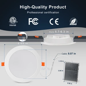 6 Inch 5CCT 16W Ultra Thin LED Recessed Ceiling Downlight with Junction Box Dimmable Canless Wafer Downlight