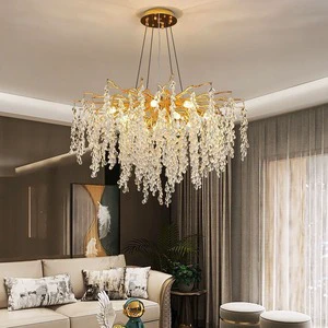 French-style light luxury crystal chandelier design, villa living room, bed, and warm dining branch shap