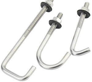 Factory Supply J Bolt Hook Screw Hooks SS304 L Types Black Sizes Galvanized Zinc Plated Nut Carbon Steel 8.8 Free Sample