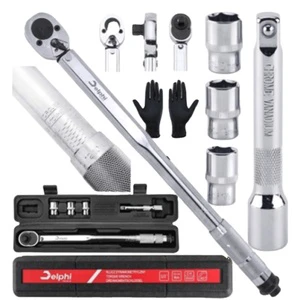 Adjustable 1/2 Inch Metric Torque Wrench 28-210 Nm 17-21mm Sockets DIY Plastic Blow Range Carbon Steel Chrome Finish OEM