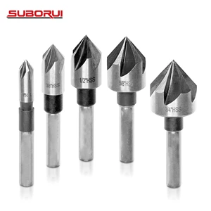 Borui 5Pcs 82 Degree Round Shank HSS Chamfer Chamfering End Mill Cutter Drill Bit Countersink Drill Bit Set for Wood and Metal