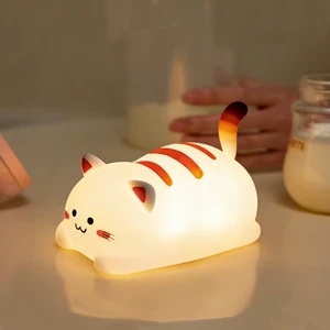 Cute Cat Night Light for Kids Room Decor Silicone LED Lamp USB Rechargeable Soft Warm Light Bedroom Bedside