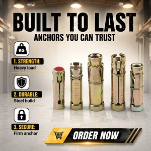 4-Piece Galvanized Carbon Steel Drop-In Anchors M6-M12 Thread Heavy Duty Spring Loaded Concrete Cinder Block Stone Fixing